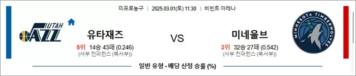 3월 01일 NBA 유타재즈 vs 미네울브