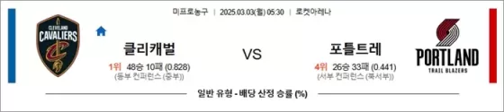 3월 03일 NBA 클리캐벌 vs 포틀트레