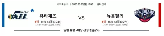 3월 03일 NBA 유타재즈 vs 뉴올펠리