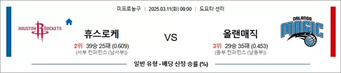 3월 11일 NBA 휴스로케 vs 올랜매직