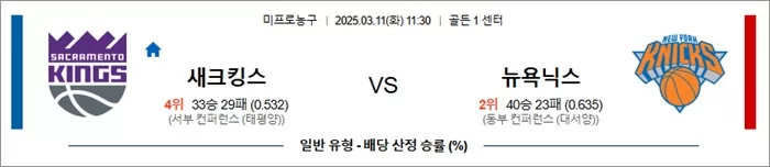 3월 11일 NBA 새크킹스 vs 뉴욕닉스