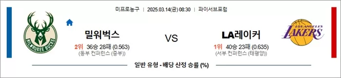 3월 14일 NBA 밀워벅스 vs LA레이커