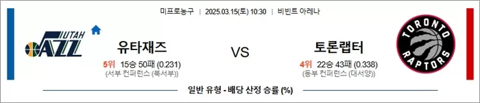 3월 15일 NBA 유타재즈 vs 토론랩터