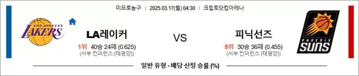 3월 17일 NBA LA레이커 vs 피닉선즈