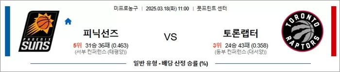 3월 18일 NBA 피닉선즈 vs 토론랩터