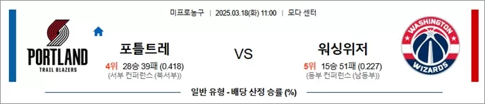 3월 18일 NBA 포틀트레 vs 워싱위저