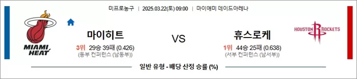 3월 22일 NBA 마이히트 vs 휴스로케