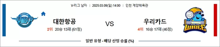 3월 09일 KOVO남 대한항공 vs 우리카드