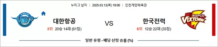 3월 13일 KOVO남 대한항공 vs 한국전력