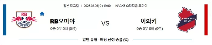 3월 26일 일리그컵 RB오미야 vs 이와키